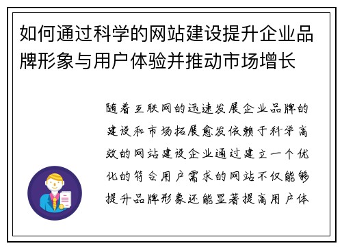 如何通过科学的网站建设提升企业品牌形象与用户体验并推动市场增长