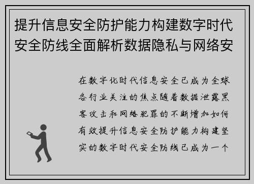 提升信息安全防护能力构建数字时代安全防线全面解析数据隐私与网络安全防护技术